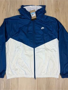 Nike Blue and White Hooded Windbreaker Jacket
